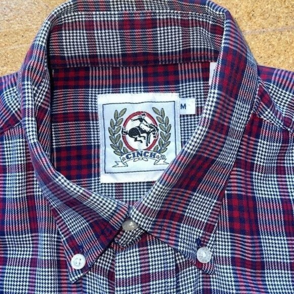 Cinch Mens Long Sleeve Plaid Button-Down Shirt Cotton Red/Blue Size Medium - Picture 3 of 10